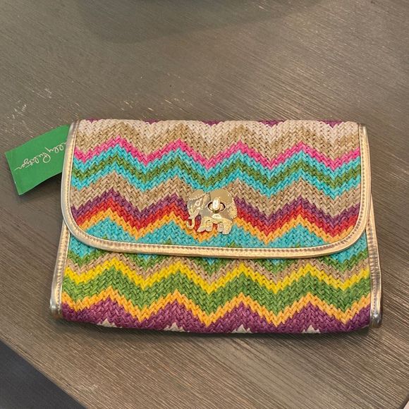 Vintage 2012 Lilly Pulitzer Spring Fling Clutch Multi Zig Zag - Picture 1 of 6